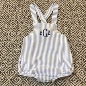 🎉 EEUC! 🎉 TBBC 2T Stillman Sunsuit Blue Striped Monogrammed Navy BCA